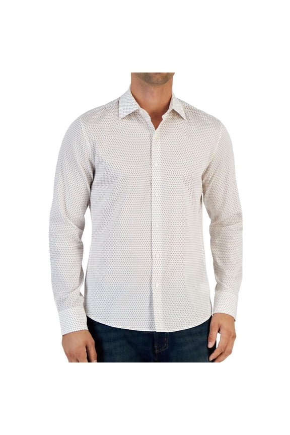 Mens Micro-Print Button Down Dress Shirt, White, Medium