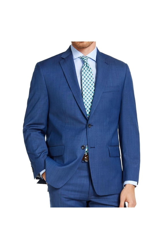 Mens Modern Fit Airsoft Stretch Two Button Blazer Jacket, Blue, 38 Short