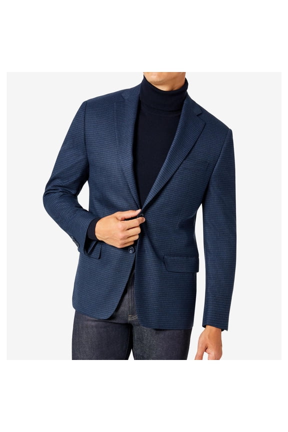 Mens Modern Fit Pattern Check Two Button Blazer Jacket, Blue, 36 Regular
