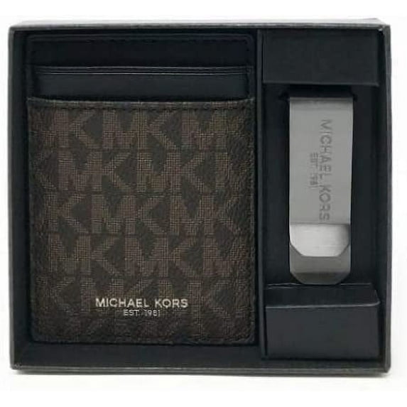 Michael Kors Mens Money Clip & Leather Card Case, Brown/Black ADMRL/PLBLUE One Size