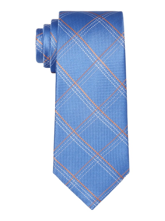 Mens Necktie Dash & Line Grid Check Tie Light Blue