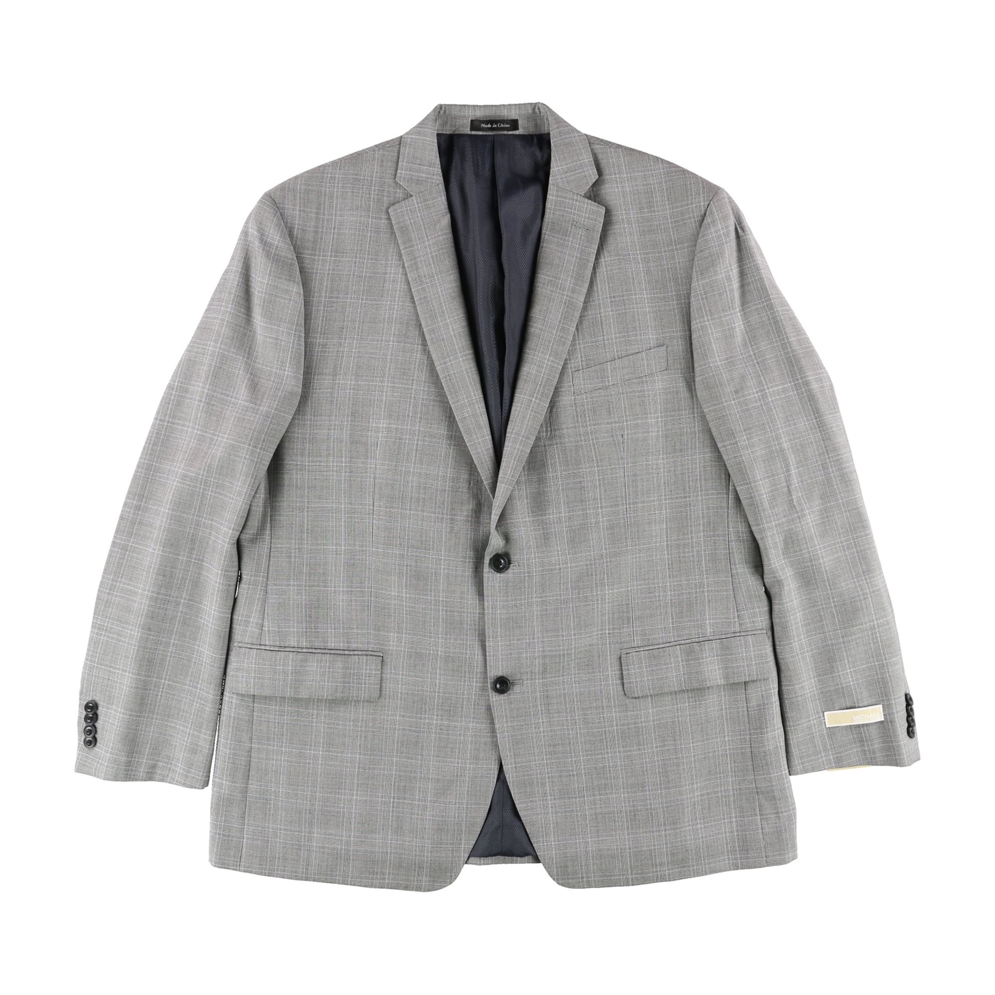 Michael Kors Mens Plaid Two Button Blazer Jacket Grey 46 Long