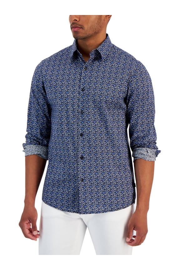 Mens Printed Stretch Button-Down Shirt