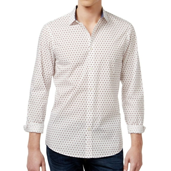 Michael Kors Mens Shadowed Square Button Up Shirt, White, Small