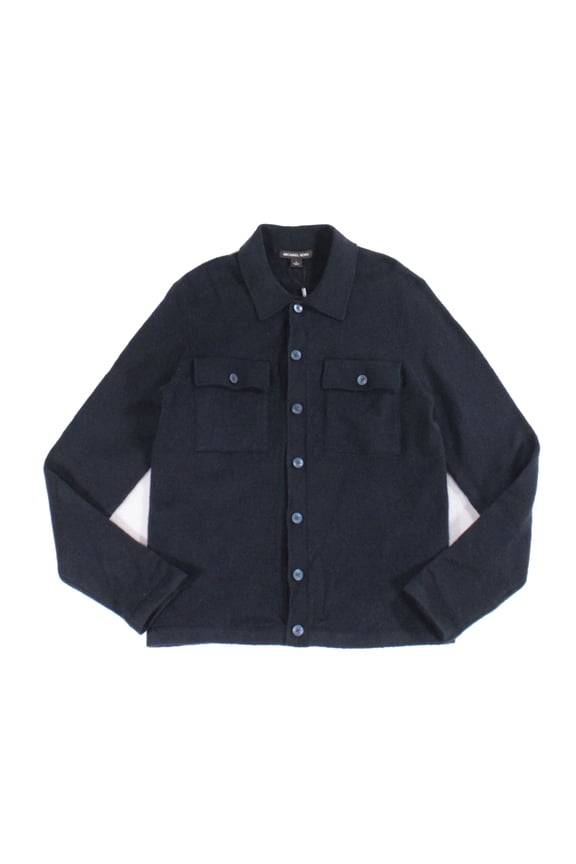 Mens Shirt Large Knit Dual Pocket Button Up Blue L
