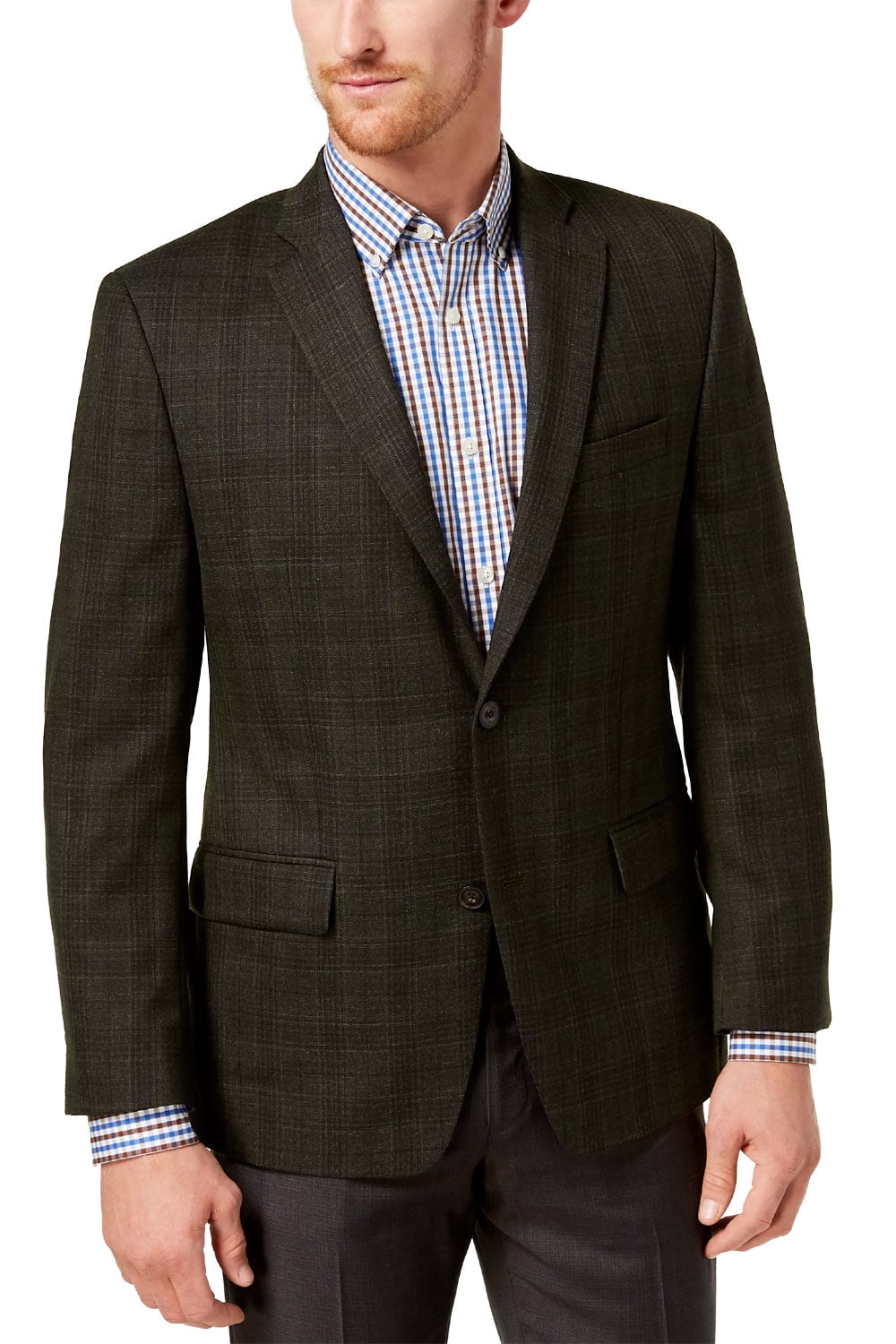 Michael Kors Mens Sim Fit Wool Plaid Sport Coat 38 Regular Green Brick NWT 350 Walmart