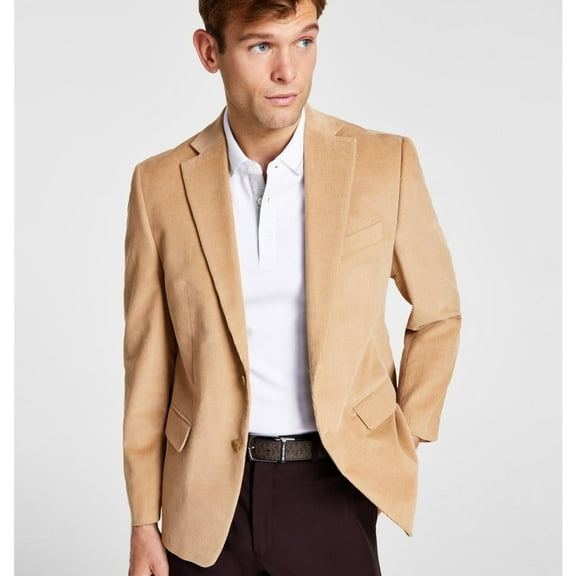 Michael Kors Mens Classic Fit Stretch Corduroy Two Button Blazer Jacket, Beige, 44 Long