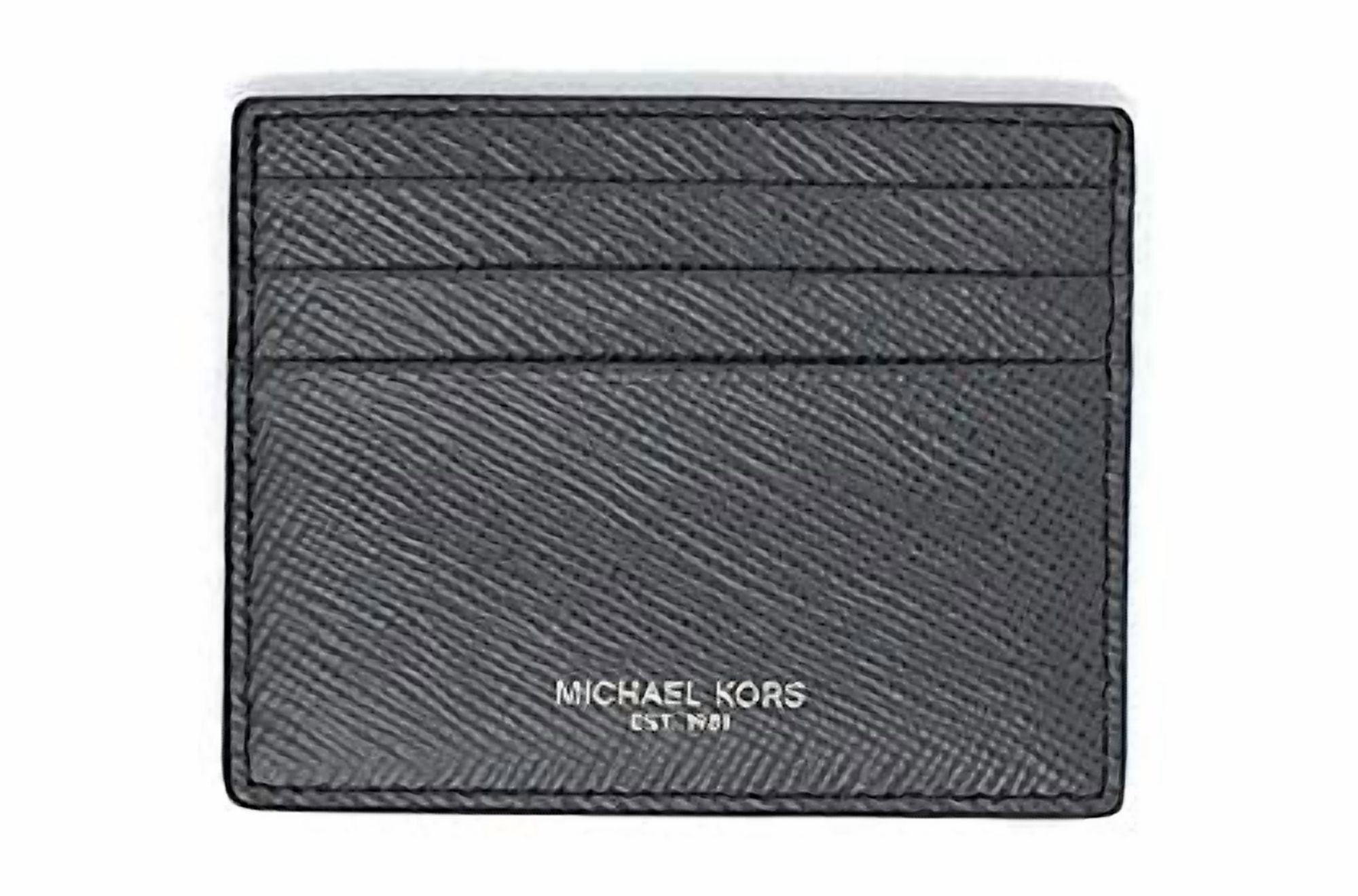 Michael Kors Mens Slim Leather Card Case Wallet (Grey Saff  Michael Kors Men\'s Metallic Gray Wallet main image 0