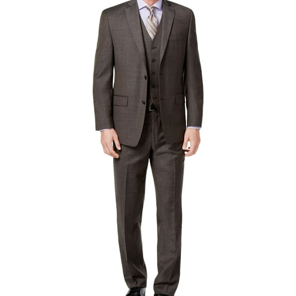 Michael Kors Mens Stepwave Two Button Formal Suit, Brown, 44 Regular / 37W x UnfinishedL
