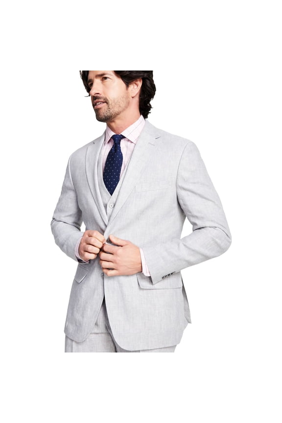 Mens Stretch Wool-Blend Two Button Blazer Jacket, Grey, 40 Long