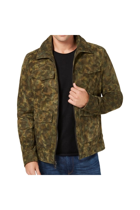 Mens Suede Trucker Jacket, Green, Medium