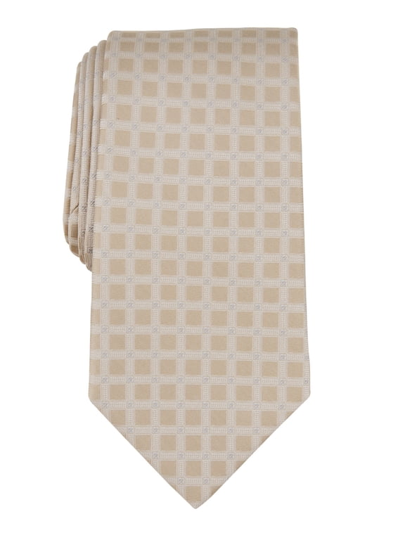 Mens Tie Necktie One Size Beige Squares