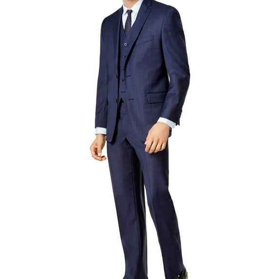 Michael Kors Mens Tonal Plaid Two Button Blazer Jacket, Blue, 40 Short