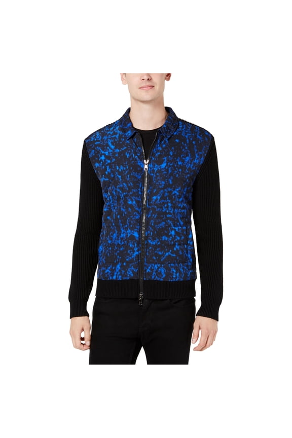 Mens Two-Way Zip Quilted Jacket, Black, XX-Large