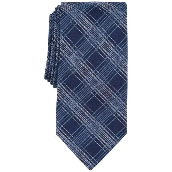 Michael Kors Mens Vaden Plaid Tie Navy Blue One Size Necktie