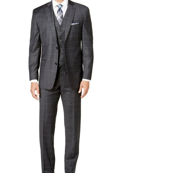 Michael Kors Mens Windowpane Dress Pants Slacks, Grey, 33W x UnfinishedL