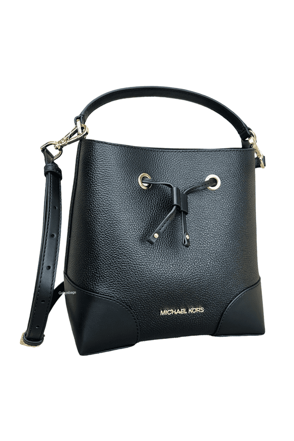 Mercer Medium Drawstring Bucket Bag Black Leather