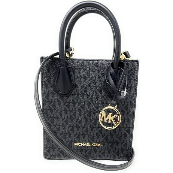 Michael Kors Mercer XS Shopper Leather Crossbody Bag $298 (Black Signature/Gold Tone)