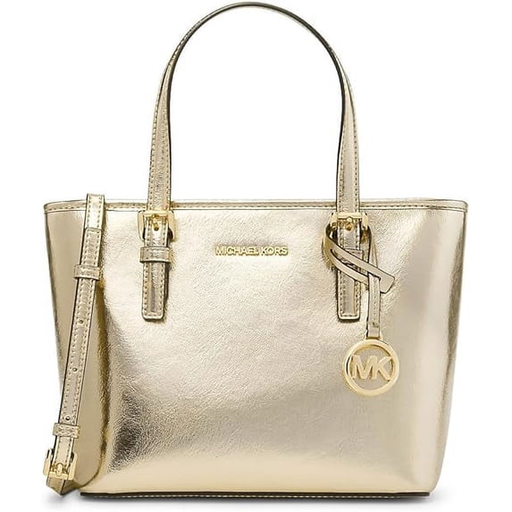 Michael Kors Metallic Smooth Leather Solid Print Carryall Tote Convertible Handbag, Gold