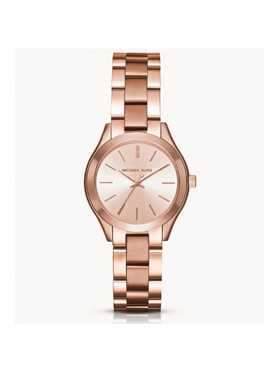 Mini Slim Runway 34mm Steel Rose Dial Quartz Ladies Watch MK3513