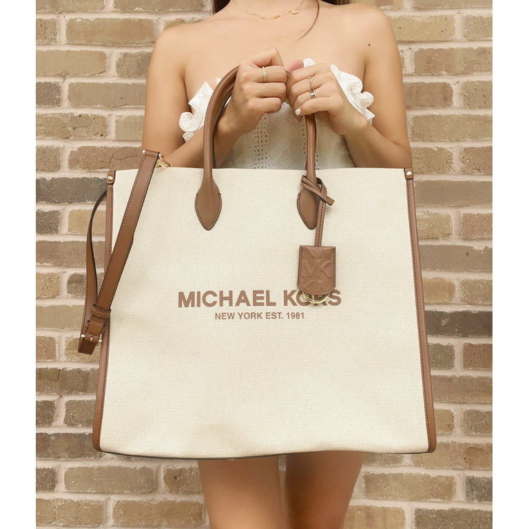 Michael Kors Mirella Large Logo Jacquard Tote Crossbody Bag Luggage Canvas  Logo 