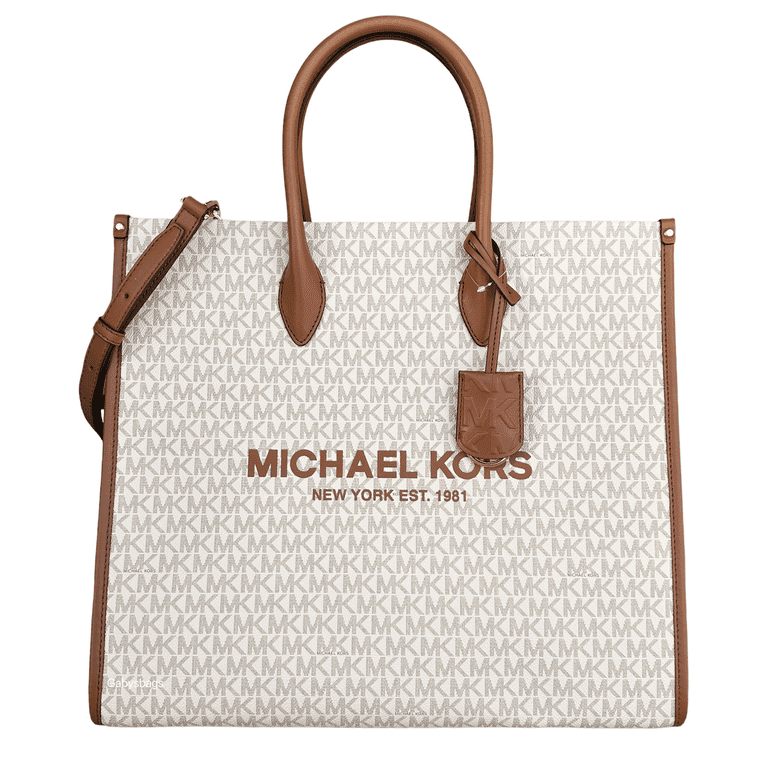 Michael Kors Mirella Large MK Logo Tote Crossbody Bag Vanilla Signature