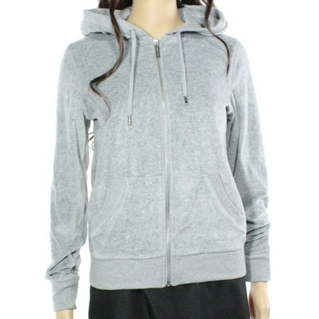 Michael Kors NEW Grey Heather Women's Medium M Full-Zip Hooded Velour Jacket