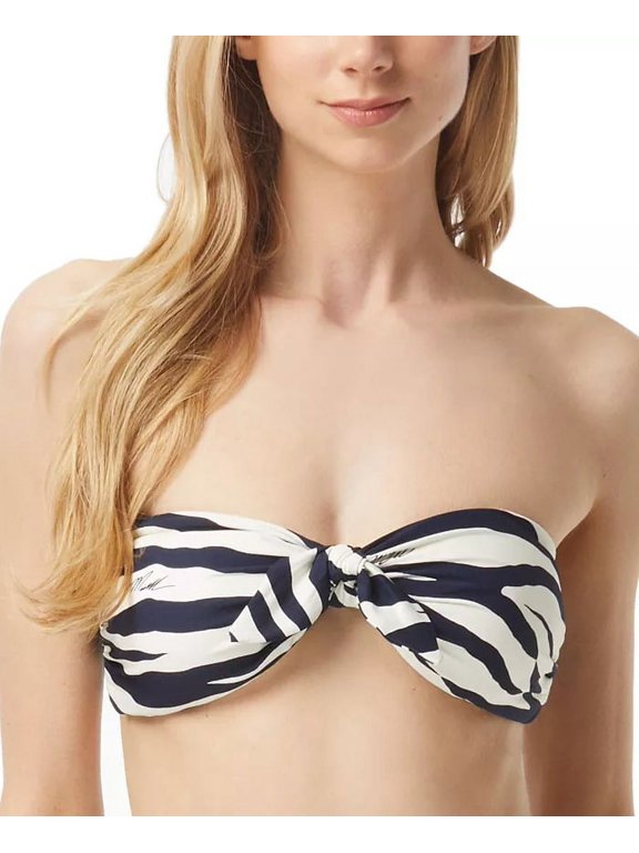 NEW NAVY BLUE Reversible Tie-Front Bandeau Bikini Top, US Small