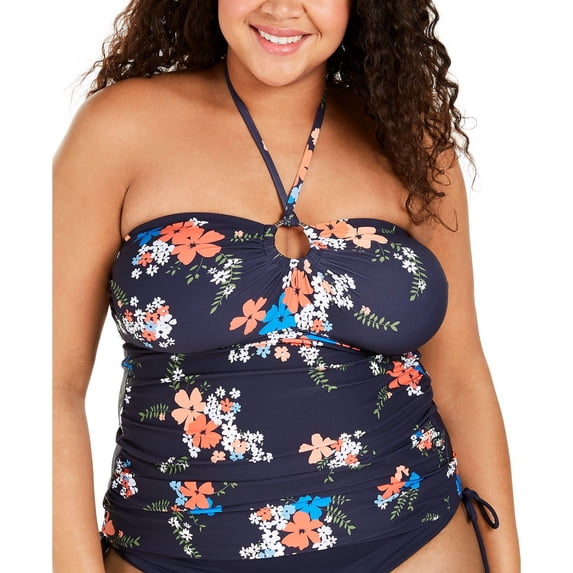 Michael Kors NEW NAVY MULTI Plus Size Printed Halter Tankini Swim Top, US 18W