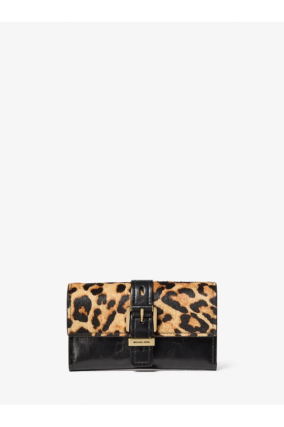 Nolita Medium Leopard Print Calf Hair and Leather Tri-Fold Wallet - MariGold
