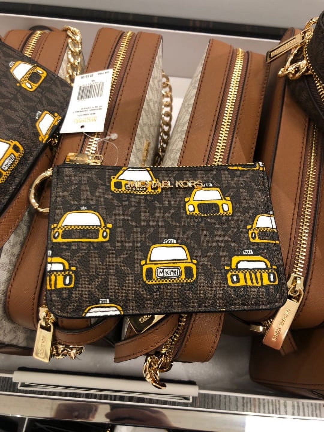 Michael Kors Nyc Jst Sm Coinpouch Id Holder Leather Wallet Mk Brown Yello Taxi - image 1 of 3