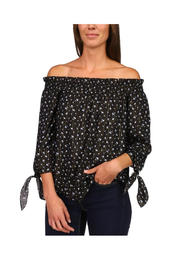 Off-the-shoulder Printed Top Crew Black XXSmall