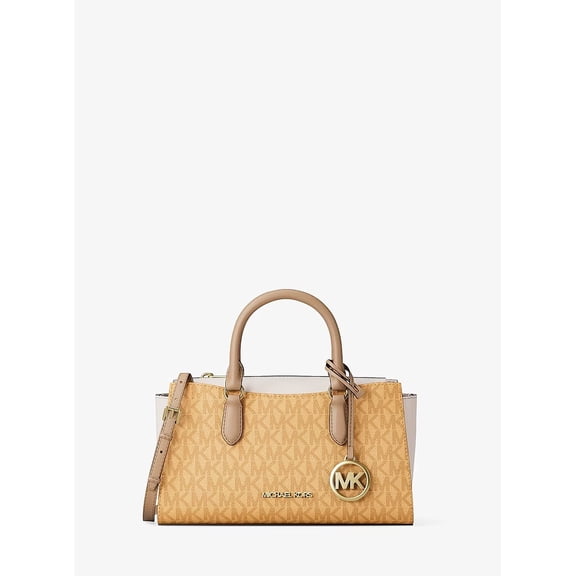 Michael Kors Arden Small Color-Block Signature Logo Messenger Bag Honeywheat