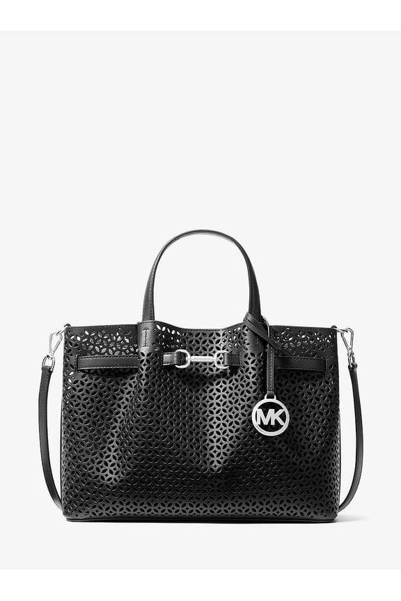 Outlet Carson Medium Floral Laser Cut Satchel - Black