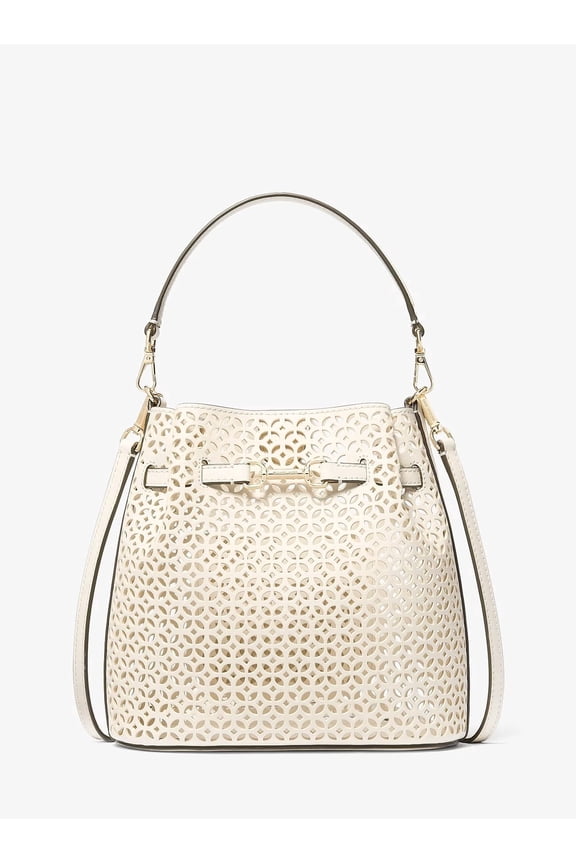 Outlet Carson Small Floral Laser Cut Bucket Crossbody Bag - Light Cream