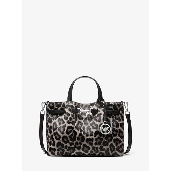 Michael Kors Outlet Carson Small Leopard Print Calf Hair Satchel - Black