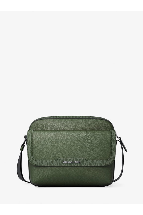 Outlet Cooper Medium Pebbled Leather and Signature Logo Camera Crossbody Bag - Moss