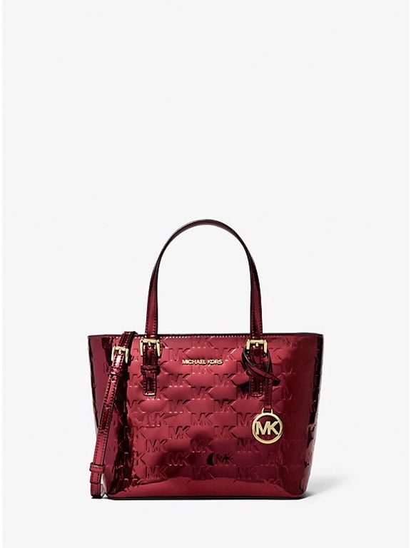 Outlet Jet Set Extra-Small Metallic Logo Debossed Convertible Tote Bag - Cherry