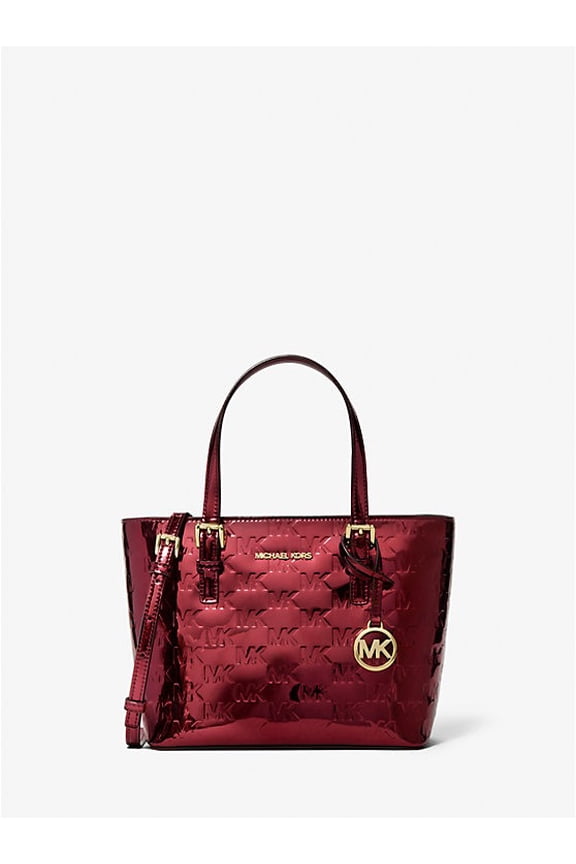 Outlet Jet Set Extra-Small Metallic Logo Debossed Convertible Tote Bag - Cherry