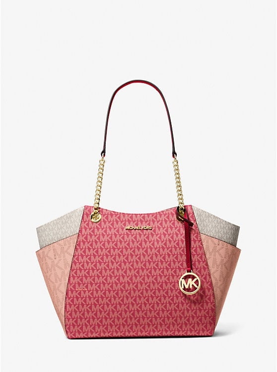 MICHAEL KORS Outlet Jet Set Large Color-Block Signature Logo Tote Bag - CHERRY MULTI