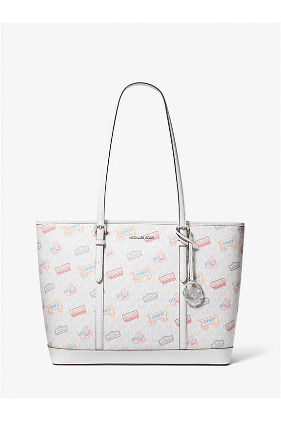 Outlet Jet Set Large Printed Signature Logo Tote Bag - Optic White