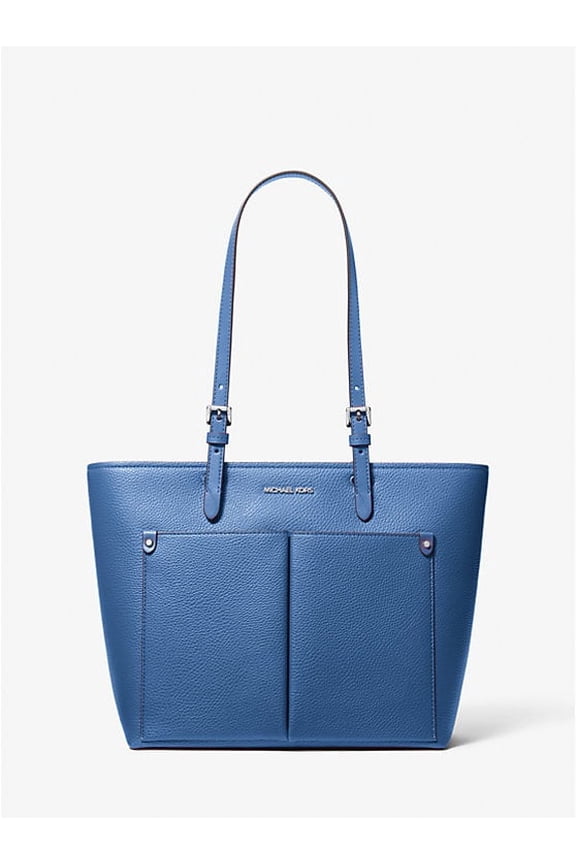 Women's Jet Set Travel Medium Double Pocket Tote in Vegan Leather (Galaxy Blue)