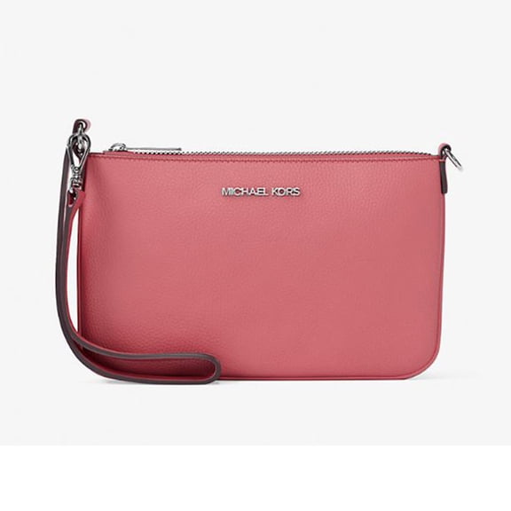 Michael Kors Women's Jet Set Small Pebbled Leather Convertible Wristlet Pouch (Hibiscus)
