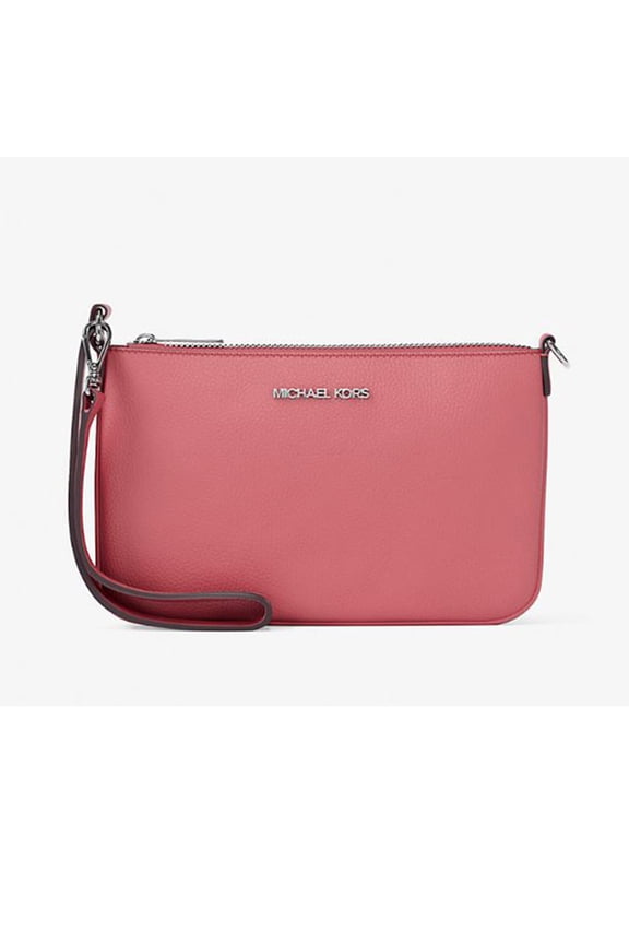 Women's Jet Set Small Pebbled Leather Convertible Wristlet Pouch (Hibiscus)