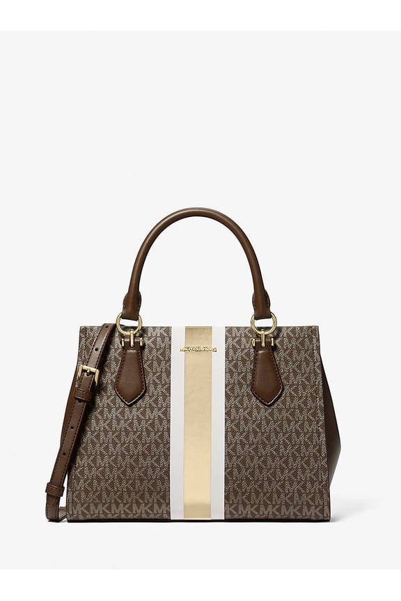 Outlet Marilyn Medium Signature Logo Stripe Satchel - Brown