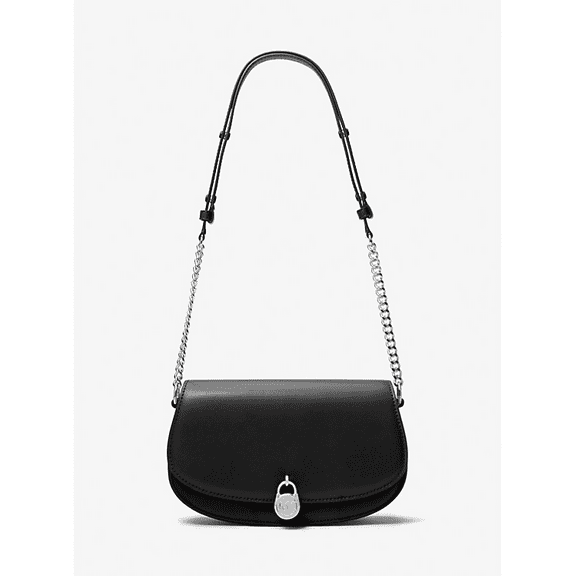Michael Kors Outlet Mila Medium Leather Messenger Bag - Black