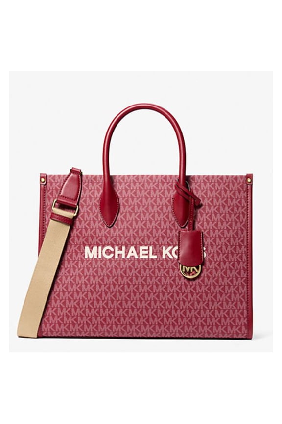 Outlet Mirella Medium Metallic Signature Logo Tote Bag 35F5G7ZT2V-Cherry