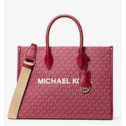 Michael Kors Outlet Mirella Medium Metallic Signature Logo Tote Bag 35F5G7ZT2V-Cherry