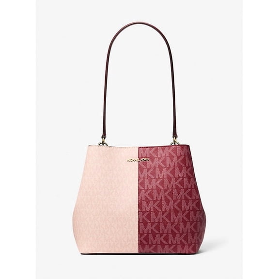 Michael Kors Outlet Pratt Medium Two-Tone Signature Logo Shoulder Bag - Cherry Multi