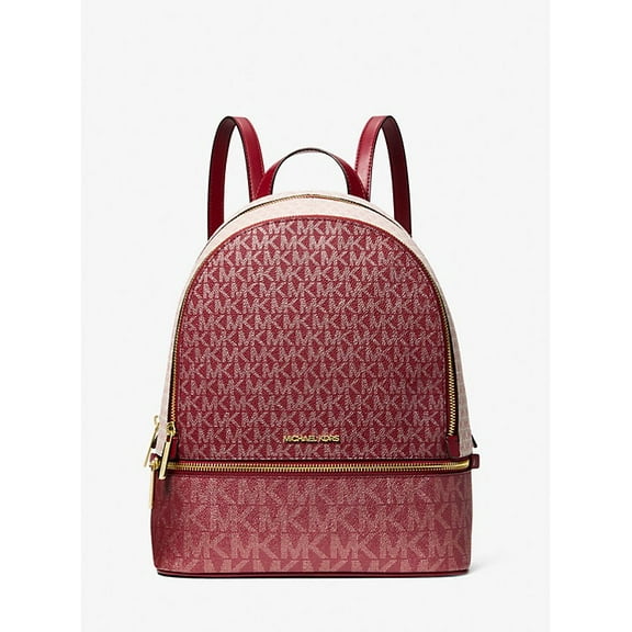 Michael Kors Outlet Rhea Medium Metallic Signature Logo Backpack - Cherry